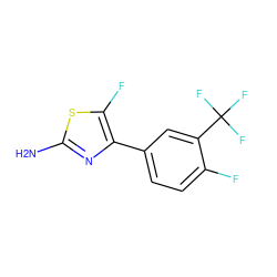 Nc1nc(-c2ccc(F)c(C(F)(F)F)c2)c(F)s1 ZINC000029048679