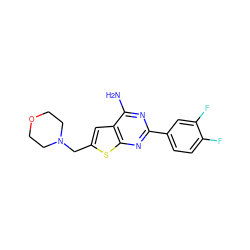 Nc1nc(-c2ccc(F)c(F)c2)nc2sc(CN3CCOCC3)cc12 ZINC000118600050