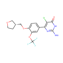 Nc1nc(-c2ccc(OC[C@@H]3CCOC3)c(OC(F)(F)F)c2)c(Cl)c(=O)[nH]1 ZINC000103254692