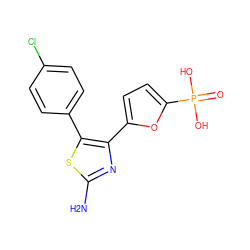 Nc1nc(-c2ccc(P(=O)(O)O)o2)c(-c2ccc(Cl)cc2)s1 ZINC000066101017