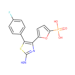 Nc1nc(-c2ccc(P(=O)(O)O)o2)c(-c2ccc(F)cc2)s1 ZINC000066112056