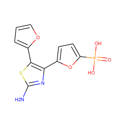 Nc1nc(-c2ccc(P(=O)(O)O)o2)c(-c2ccco2)s1 ZINC000066101828