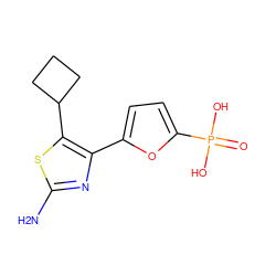 Nc1nc(-c2ccc(P(=O)(O)O)o2)c(C2CCC2)s1 ZINC000066113401