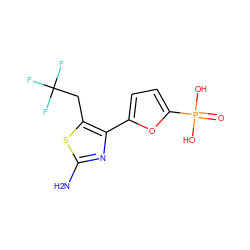 Nc1nc(-c2ccc(P(=O)(O)O)o2)c(CC(F)(F)F)s1 ZINC000066101172