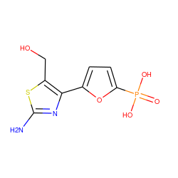 Nc1nc(-c2ccc(P(=O)(O)O)o2)c(CO)s1 ZINC000066112023