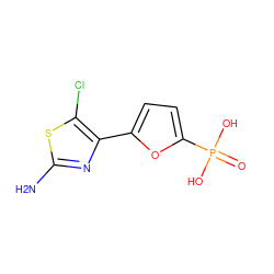 Nc1nc(-c2ccc(P(=O)(O)O)o2)c(Cl)s1 ZINC000066104658