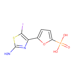 Nc1nc(-c2ccc(P(=O)(O)O)o2)c(I)s1 ZINC000066100248