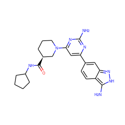 Nc1nc(-c2ccc3c(N)[nH]nc3c2)cc(N2CCC[C@H](C(=O)NC3CCCC3)C2)n1 ZINC000071317269