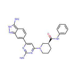 Nc1nc(-c2ccc3c(N)[nH]nc3c2)cc(N2CCC[C@H](C(=O)Nc3ccccc3)C2)n1 ZINC000071277197