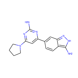 Nc1nc(-c2ccc3c(N)[nH]nc3c2)cc(N2CCCC2)n1 ZINC000071330504