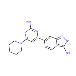 Nc1nc(-c2ccc3c(N)[nH]nc3c2)cc(N2CCCCC2)n1 ZINC000071316913