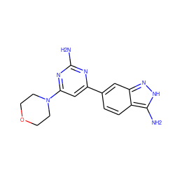 Nc1nc(-c2ccc3c(N)[nH]nc3c2)cc(N2CCOCC2)n1 ZINC000064502327