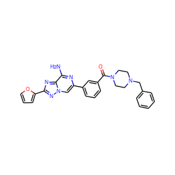 Nc1nc(-c2cccc(C(=O)N3CCN(Cc4ccccc4)CC3)c2)cn2nc(-c3ccco3)nc12 ZINC000028526751