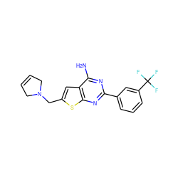 Nc1nc(-c2cccc(C(F)(F)F)c2)nc2sc(CN3CC=CC3)cc12 ZINC000169321253