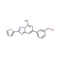 Nc1nc(-c2cccc(CO)c2)cc2nc(-c3ccco3)nn12 ZINC000028116366