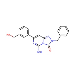 Nc1nc(-c2cccc(CO)c2)cc2nn(Cc3ccccc3)c(=O)n12 ZINC000071319233