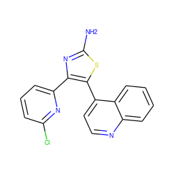 Nc1nc(-c2cccc(Cl)n2)c(-c2ccnc3ccccc23)s1 ZINC000045315988