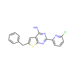 Nc1nc(-c2cccc(Cl)n2)nc2sc(Cc3ccccc3)cc12 ZINC000096907797