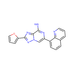 Nc1nc(-c2cccc3cccnc23)cn2nc(-c3ccco3)nc12 ZINC000028525897