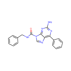 Nc1nc(-c2ccccc2)c2ncn(C(=O)NCc3ccccc3)c2n1 ZINC000029047473