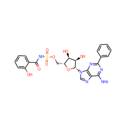 Nc1nc(-c2ccccc2)nc2c1ncn2[C@@H]1O[C@H](COS(=O)(=O)NC(=O)c2ccccc2O)[C@@H](O)[C@H]1O ZINC000044351971