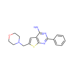 Nc1nc(-c2ccccc2)nc2sc(CN3CCOCC3)cc12 ZINC000169329958