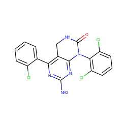 Nc1nc(-c2ccccc2Cl)c2c(n1)N(c1c(Cl)cccc1Cl)C(=O)NC2 ZINC000014962920