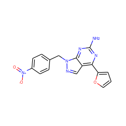 Nc1nc(-c2ccco2)c2cnn(Cc3ccc([N+](=O)[O-])cc3)c2n1 ZINC000029046777