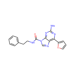 Nc1nc(-c2ccco2)c2ncn(C(=O)NCCc3ccccc3)c2n1 ZINC000029047884