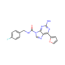 Nc1nc(-c2ccco2)c2ncn(C(=O)NCc3ccc(F)cc3)c2n1 ZINC000000596606