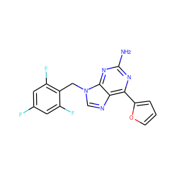 Nc1nc(-c2ccco2)c2ncn(Cc3c(F)cc(F)cc3F)c2n1 ZINC000028521475