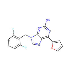 Nc1nc(-c2ccco2)c2ncn(Cc3c(F)cccc3F)c2n1 ZINC000028522580