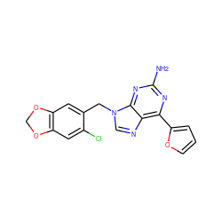 Nc1nc(-c2ccco2)c2ncn(Cc3cc4c(cc3Cl)OCO4)c2n1 ZINC000028521101