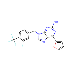 Nc1nc(-c2ccco2)c2ncn(Cc3ccc(C(F)(F)F)c(F)c3)c2n1 ZINC000028524982