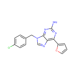 Nc1nc(-c2ccco2)c2ncn(Cc3ccc(Cl)cc3)c2n1 ZINC000028522432