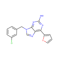 Nc1nc(-c2ccco2)c2ncn(Cc3cccc(Cl)c3)c2n1 ZINC000029048254