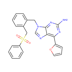 Nc1nc(-c2ccco2)c2ncn(Cc3ccccc3CS(=O)(=O)c3ccccc3)c2n1 ZINC000028523062