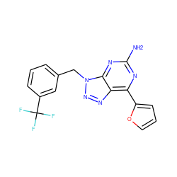 Nc1nc(-c2ccco2)c2nnn(Cc3cccc(C(F)(F)F)c3)c2n1 ZINC000034336620