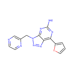 Nc1nc(-c2ccco2)c2nnn(Cc3cnccn3)c2n1 ZINC000040873410