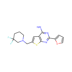 Nc1nc(-c2ccco2)nc2sc(CN3CCCC(F)(F)C3)cc12 ZINC000118601913