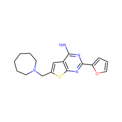 Nc1nc(-c2ccco2)nc2sc(CN3CCCCCC3)cc12 ZINC000169328927