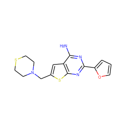 Nc1nc(-c2ccco2)nc2sc(CN3CCSCC3)cc12 ZINC000169329936