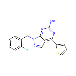 Nc1nc(-c2cccs2)c2cnn(Cc3ccccc3F)c2n1 ZINC000029046502