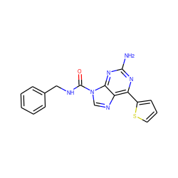 Nc1nc(-c2cccs2)c2ncn(C(=O)NCc3ccccc3)c2n1 ZINC000029047611