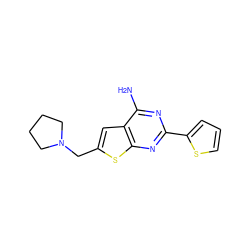 Nc1nc(-c2cccs2)nc2sc(CN3CCCC3)cc12 ZINC000118718424