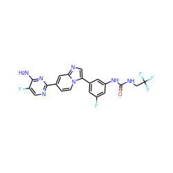 Nc1nc(-c2ccn3c(-c4cc(F)cc(NC(=O)NCC(F)(F)F)c4)cnc3c2)ncc1F ZINC000169704750