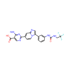 Nc1nc(-c2ccn3c(-c4cccc(NC(=O)NCC(F)(F)F)c4)cnc3c2)ncc1C(=O)O ZINC000169704718