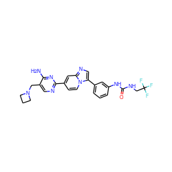 Nc1nc(-c2ccn3c(-c4cccc(NC(=O)NCC(F)(F)F)c4)cnc3c2)ncc1CN1CCC1 ZINC000169704708