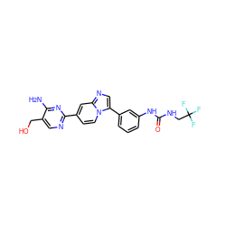 Nc1nc(-c2ccn3c(-c4cccc(NC(=O)NCC(F)(F)F)c4)cnc3c2)ncc1CO ZINC000139680471