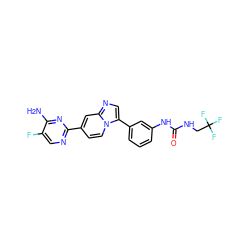 Nc1nc(-c2ccn3c(-c4cccc(NC(=O)NCC(F)(F)F)c4)cnc3c2)ncc1F ZINC000139558914